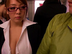 BravoTube Video - Busty Japanese Babe In Glasses Giving A Tit Job In Public